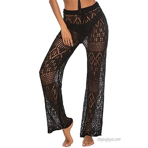 SELINK Womens Crochet Hollow Out Swim Pant Cover Up High Waist Swimsuit Beach Pants