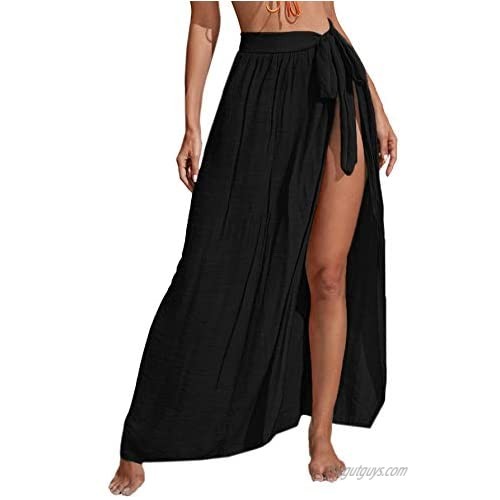 SheIn Women's Beach Sarong Swimsuit Cover Up Tie Waist Split Wrap Maxi Skirt