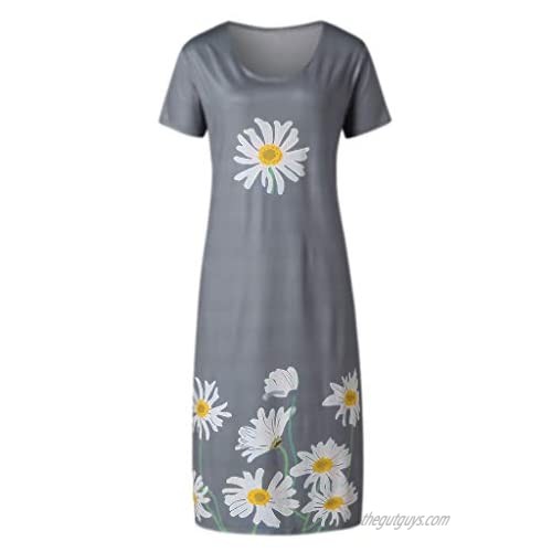 Summer Maxi Dress for Women Sundress Short Sleeve Floral Loose Casual Beach Graphic Sunflower Dresses