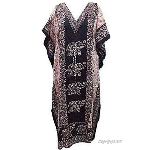 THREE EYE STORE Women's Kaftan Dress Swimsuit Beach Cover Up Tribal Ethnic Print Plus Size V-Neck Loose Kimono Maxi Dress