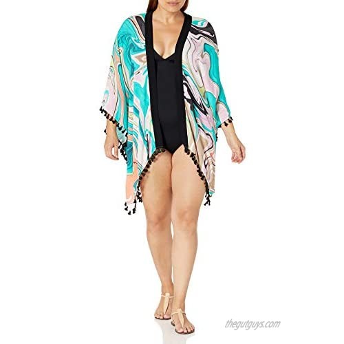 Trina Turk Women's Plus Size Kimono Swim Cover-Up Swimwear  Multi//Nazare  One