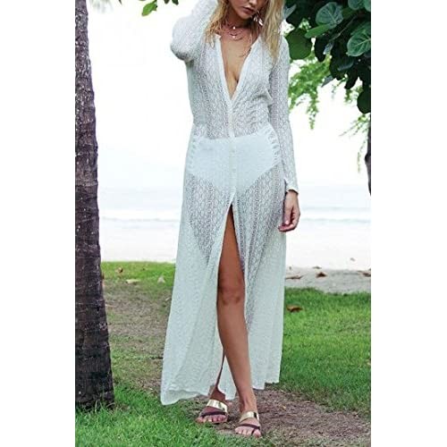 Wander Agio Womens Bikini Cover Ups Beach Coverup Swimsuits Sunscreen Long Covers All Lace White