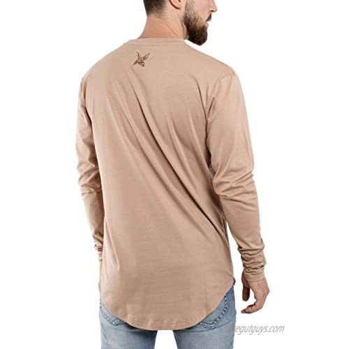 Blackskies Oversized Longline Longsleeve T-Shirt Mens Long-Sleeved Elongated Curved Tee with Side Zipper - S M L XL