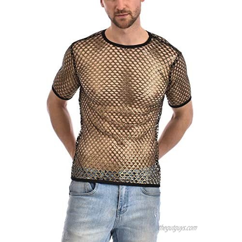Gary Majdell Sport Men's See Through Spandex Fish Net Fitted Muscle Top for Club Beach or Gym Wear