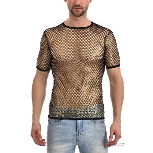 Gary Majdell Sport Men's See Through Spandex Fish Net Fitted Muscle Top for Club  Beach  or Gym Wear