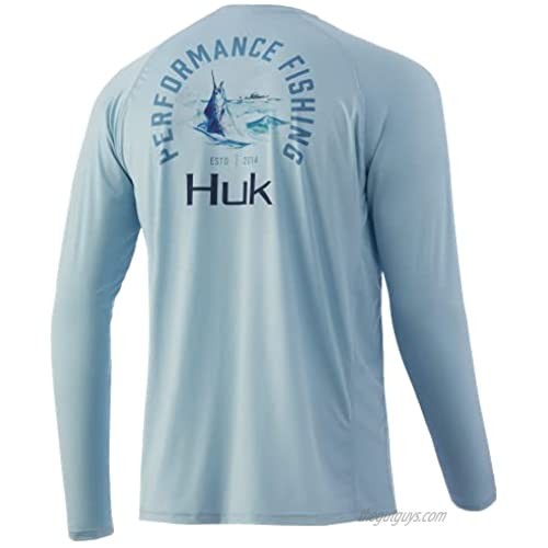 HUK Men's Pursuit Long Sleeve Sun Protecting Fishing Shirt  Marlin - Ice Blue  Large
