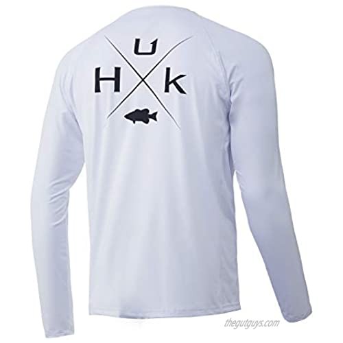 HUK Men's Pursuit Long Sleeve Sun Protecting Fishing Shirt  X Bass - White  Medium