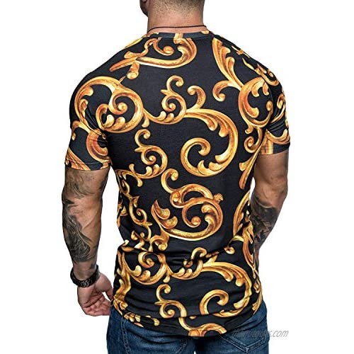 PIZOFF Men's Hipster Hip Hop Work Out Compression Muscle Luxury Print Longline T-Shirt