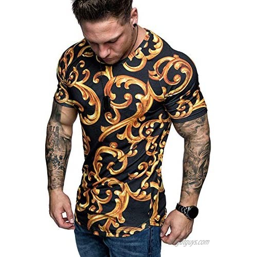 PIZOFF Men's Hipster Hip Hop Work Out Compression Muscle Luxury Print Longline T-Shirt
