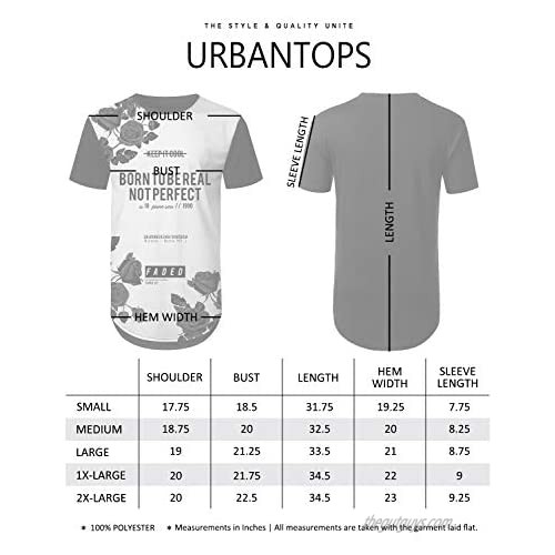URBANTOPS Mens Hipster Hip Hop Floral Graphic Longline T-Shirt (Various Styles)