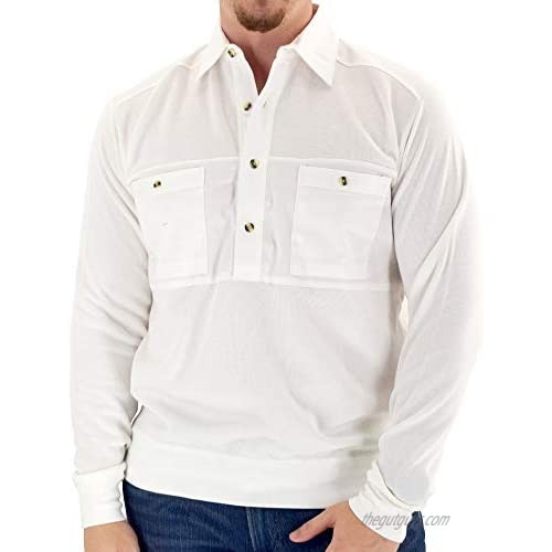 Mens Long Sleeve Solid Knit Banded Bottom Shirt with Woven Chest Panel 6042-22N