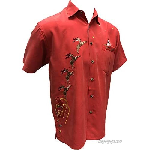 Bamboo Cay Men's Embroidered Peekaboo Santa Button Down Christmas Shirt