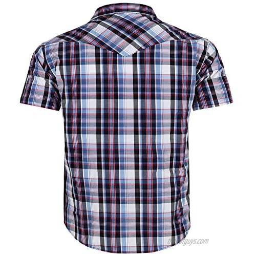 Coevals Club Men's Casual Plaid Pearl Snap Button Front Short Sleeve Shirt Regular Fit