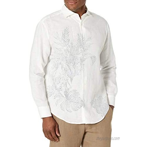 Cubavera Men's Long Sleeve 100% Linen Engineered Print Shirt