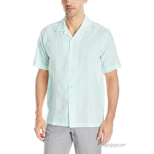 Cubavera Men's Short Sleeve Cuban Camp Shirt with Embroidered Panels