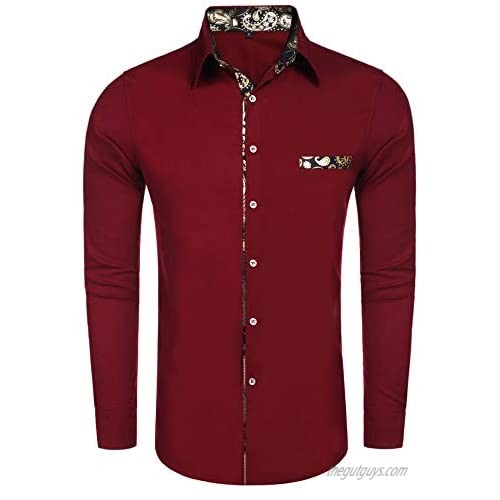 Daupanzees Men Cotton Linen Shirts Long Sleeve Luxury Design Paisley Print Dress Shirt Casual Button Down Shirt