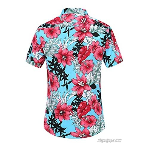 Dioufond Mens Hawaiian Shirts Short Sleeve Aloha Hawaii Tropical Shirt