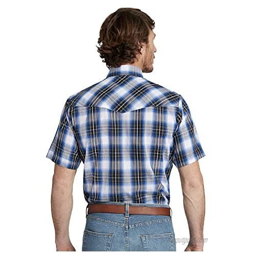 ELY CATTLEMAN Men's Short Sleeve Plaid Sawtooth Pocket Western Shirt