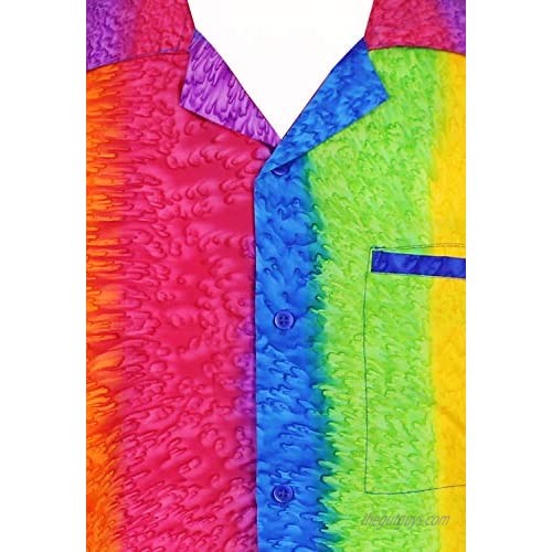 Funky Hawaiian Shirt for Men Short Sleeve Front-Pocket Rainbow Vertical Multicoloured