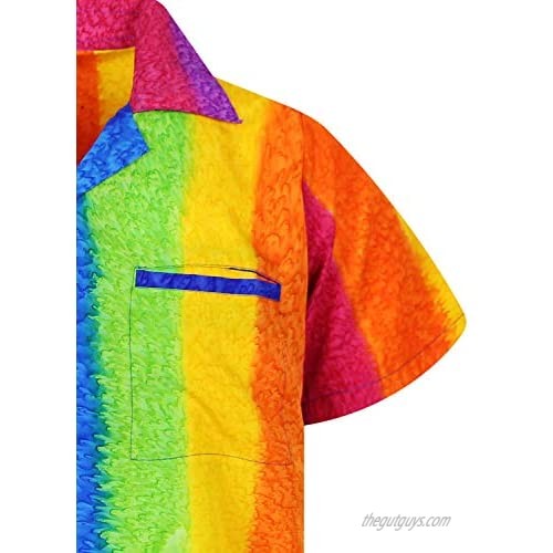 Funky Hawaiian Shirt for Men Short Sleeve Front-Pocket Rainbow Vertical Multicoloured
