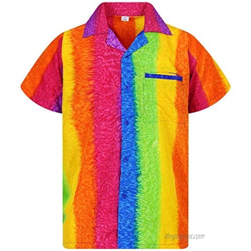 Funky Hawaiian Shirt for Men Short Sleeve Front-Pocket Rainbow Vertical  Multicoloured