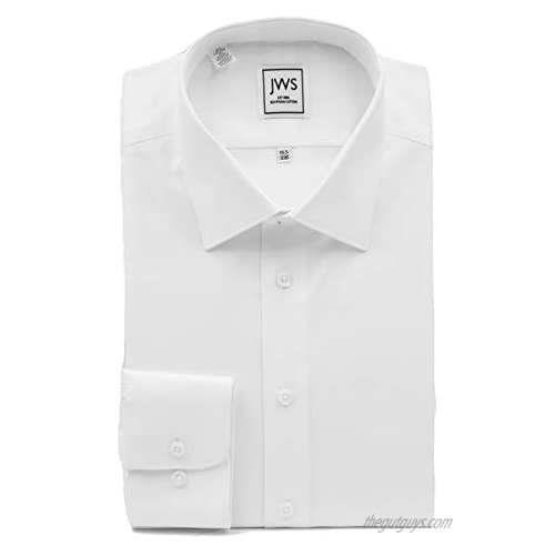 JustWhiteShirts Men’s Egyptian Cotton White Non Iron  Stain Resistant Dress Shirt  Long Sleeve Modified Collar  Button Cuff