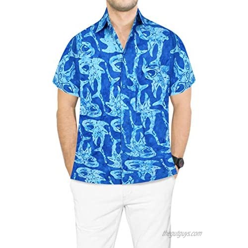 LA LEELA Men's Pool Front Pocket Short Sleeve Hawaiian Shirt