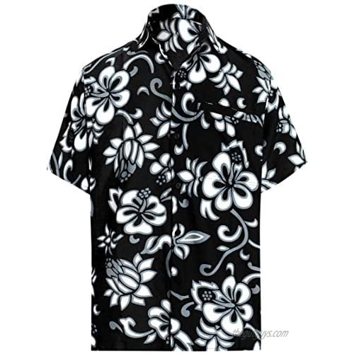 LA LEELA Men's Regular Fit Hawaiian Shirt Beach Aloha Party Camp Shirt Printed A