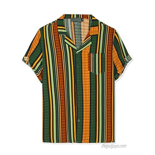 Lars Amadeus Men's Summer Irregular Printed Camp Collar Short Sleeves Button Down Hawaiian Shirt