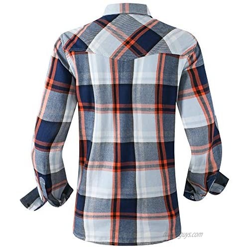 Men's Western Flannel Casual Shirt Two Pocket Long Sleeve Snap Shirt