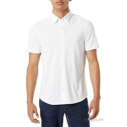 Perry Ellis Men's Motion Slim Fit Stretch Pique Woven Short Sleeve Button-Down Shirt