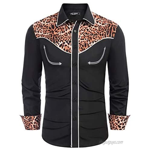 PJ PAUL JONES Men's Casual Leopard Contrast Button Down Shirt Western Shirts