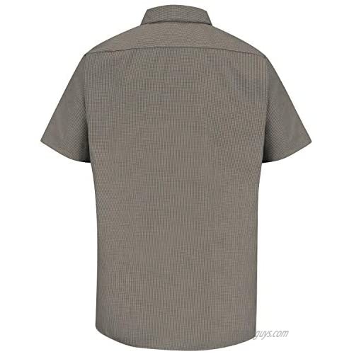 Red Kap Men's Micro-Check Uniform Shirt Khaki/Black Check Short Sleeve