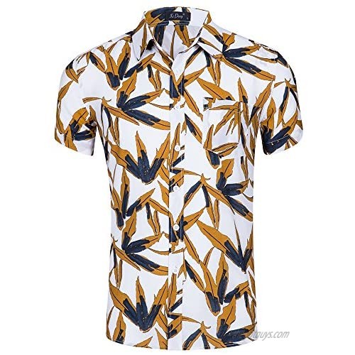 Sanglice Men's Casual Tropical Short Sleeve Pineapple Print Beach Aloha Hawaiian Shirts
