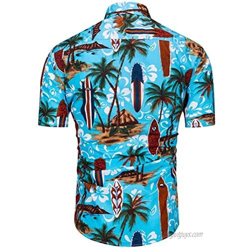 TUNEVUSE Mens Hawaiian Aloha Shirt Short Sleeve Casual Button Down Hawaiian Printed Beach Shirts