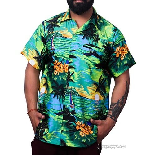 Virgin Crafts Hawaiian Holiday Shirt for Men's Short Sleeve Casual Beach Shirt Green XX-Large