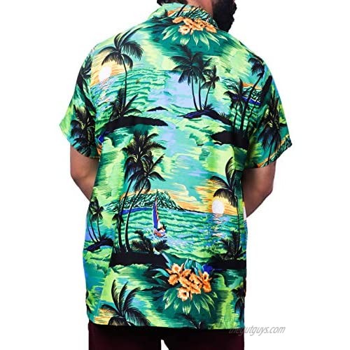 Virgin Crafts Hawaiian Holiday Shirt for Men's Short Sleeve Casual Beach Shirt Green XX-Large