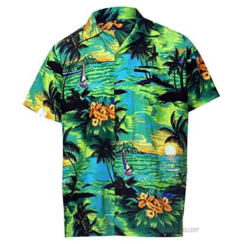 Virgin Crafts Hawaiian Holiday Shirt for Men's Short Sleeve Casual Beach Shirt Green  XX-Large