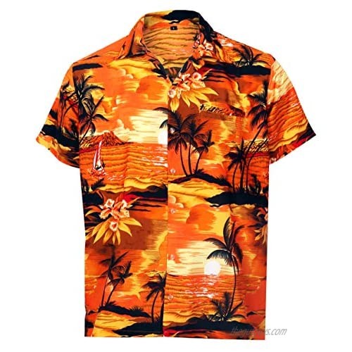 Virgin Crafts Hawaiian Shirt for Men Aloha Beach Orange 3XL