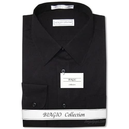 Biagio Men's 100% Cotton Solid Black Color Dress Shirt w/Convertible Cuffs