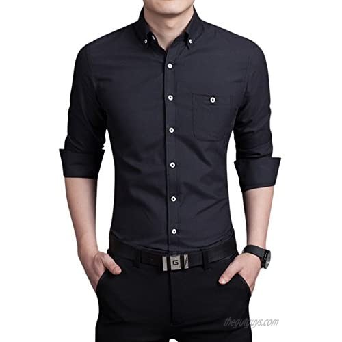 chouyatou Men's Basic Collared Long Sleeve Dress Shirt One-Pocket