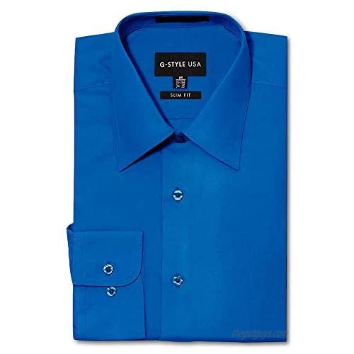 G-Style USA Men's Slim Fit Dress Shirt - Royal Blue - L/16-16.5/36-37