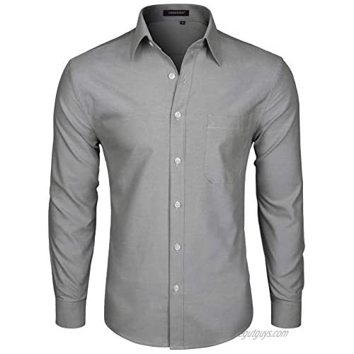 HISDERN Men's Regular Fit Oxford Dress Shirts Long Sleeve Casual Poplin Solid Button Down Shirt for Business