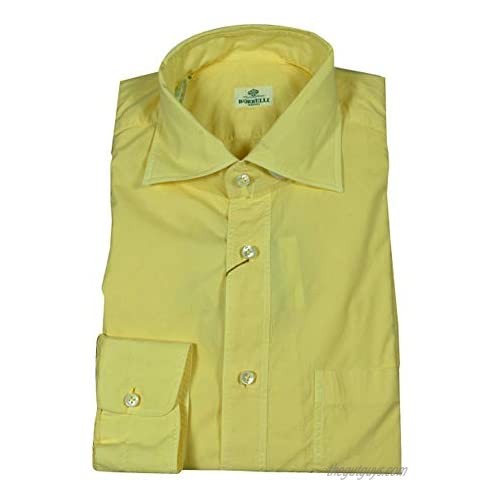 Luigi Borrelli Yellow Solid Button Down Spread Collar Cotton Dress Shirt  Size Medium 16.5