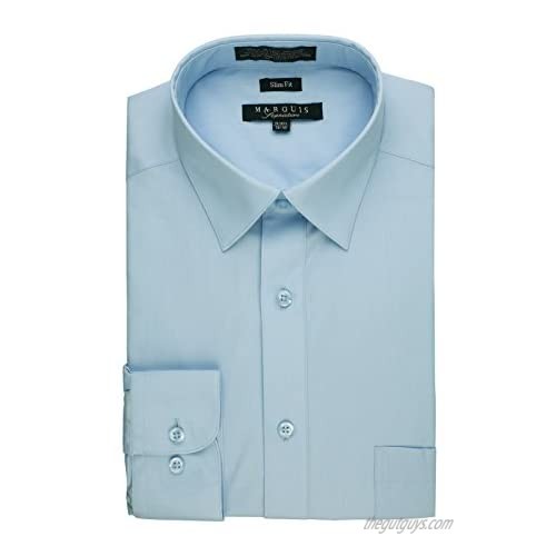 Marquis Men's Slim Fit Solid Dress Shirt Light Blue Medium 15-15.5 Neck 32/33 Sleeve