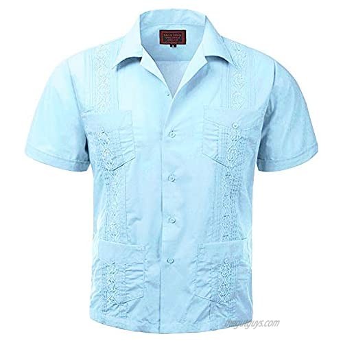 Maximos USA Men's Cuban Guayabera Button-Up Shirt Trend Setters Light Blue