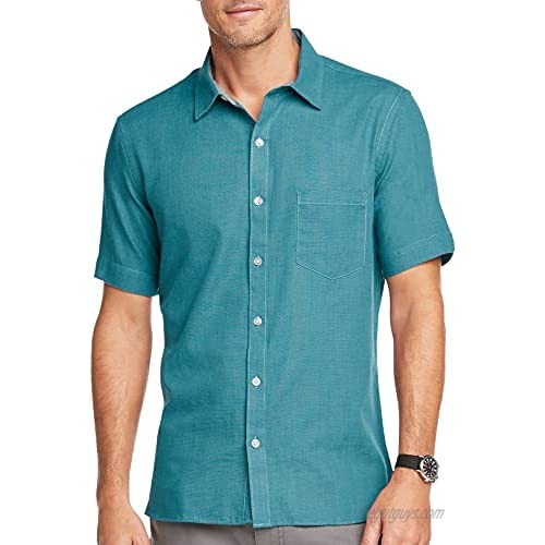 Van Heusen Mens Never Tuck Solid Button Down Shirt Medium Teal Blue