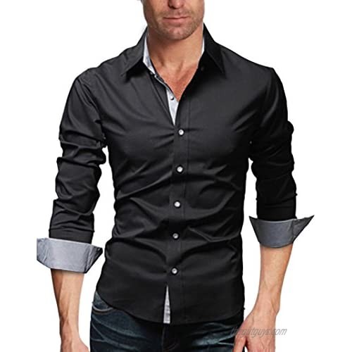WSLCN Men's Elegant Plain Casual Business Dress Shirt Long Sleeve Slim Fit