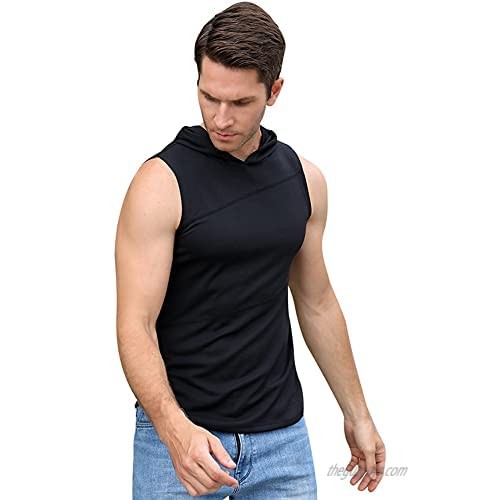 Annystore Mens Sleeveless Hooded Shirts Gym Workout Tank Tops with Hoodies Muscle T-Shirt Tee