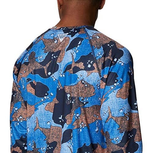 Columbia Men’s PFG Super Terminal Tackle Long Sleeve Shirt Quick Drying Sun Protection Vivid Blue Gamefish Camo X-Large